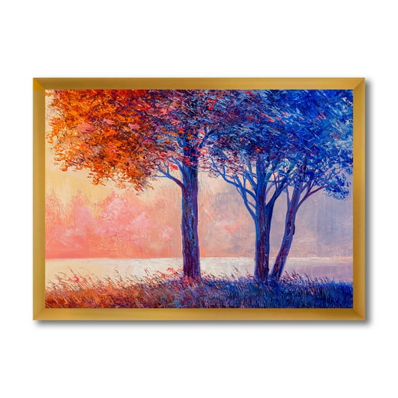 Designart 'Colorful Autumn Forest Trees Along Beautiful River' Lake House Framed Art Print