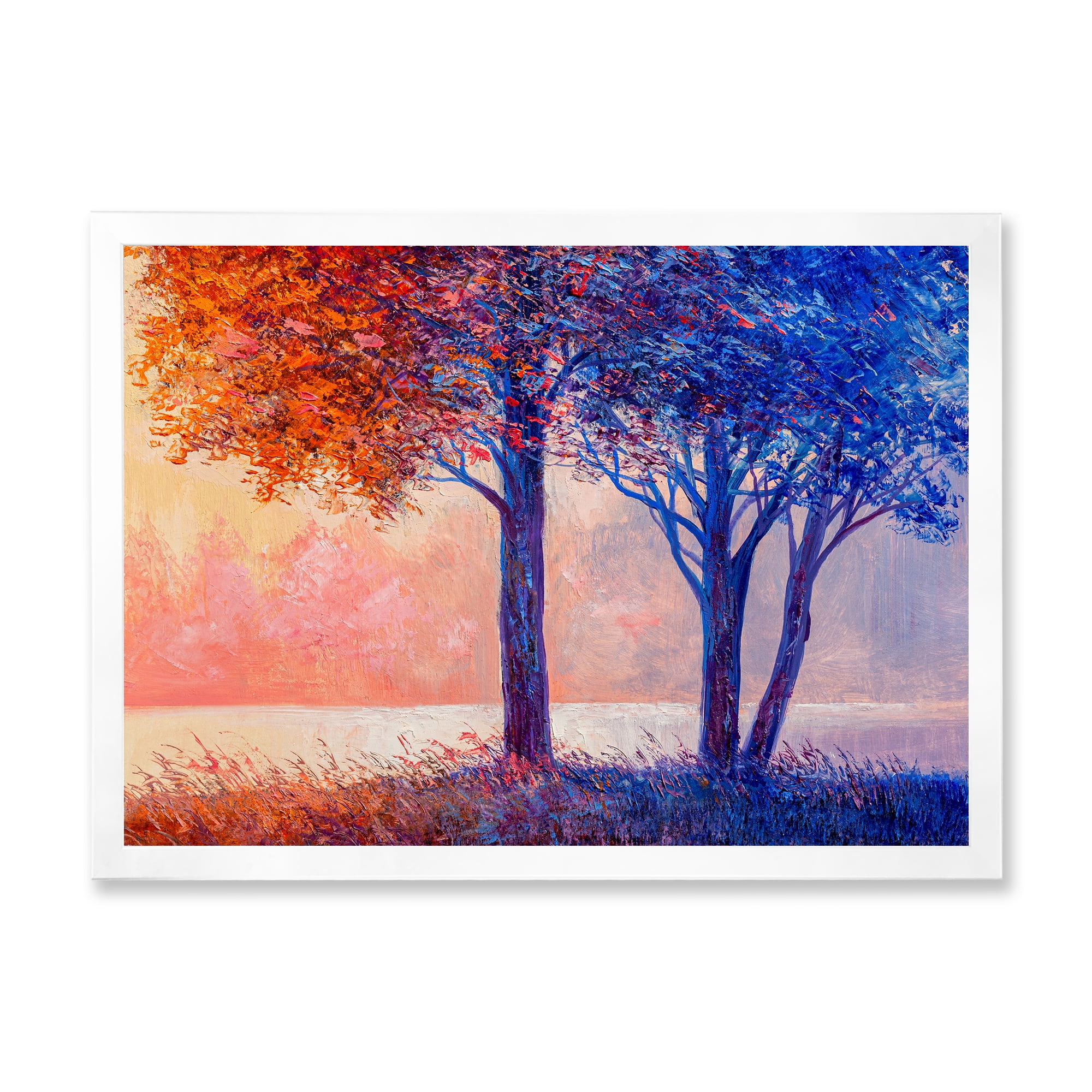 Designart 'Colorful Autumn Forest Trees Along Beautiful River' Lake House Framed Art Print