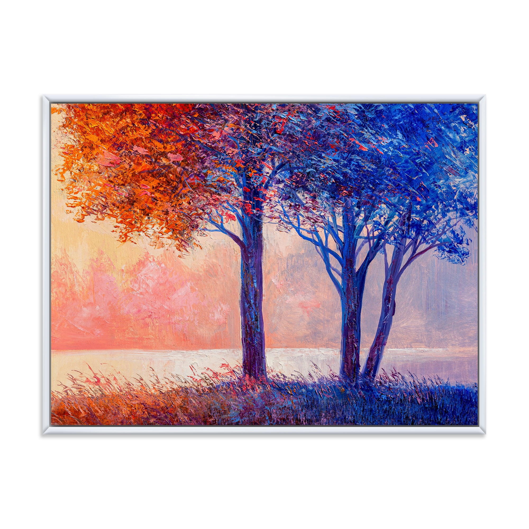 Designart 'Colorful Autumn Forest Trees Along Beautiful River' Lake House Framed Canvas Wall Art Print