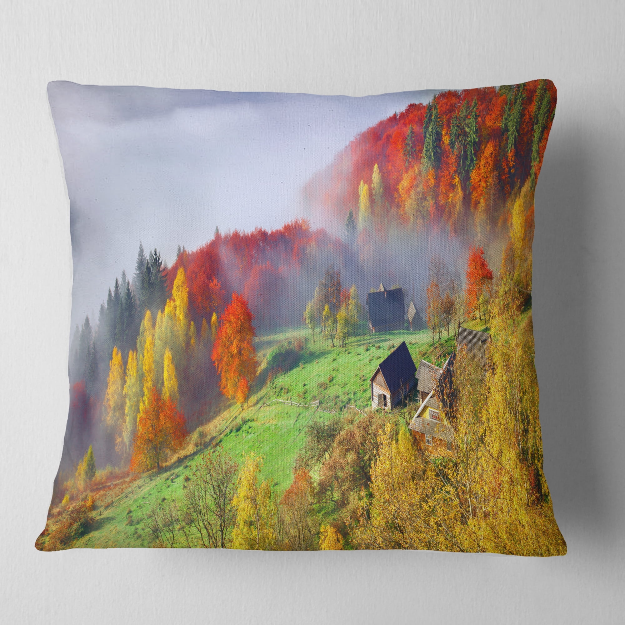 Designart Colorful Autumn Landscape in Mountains - Landscape Printed Throw Pillow - 16x16