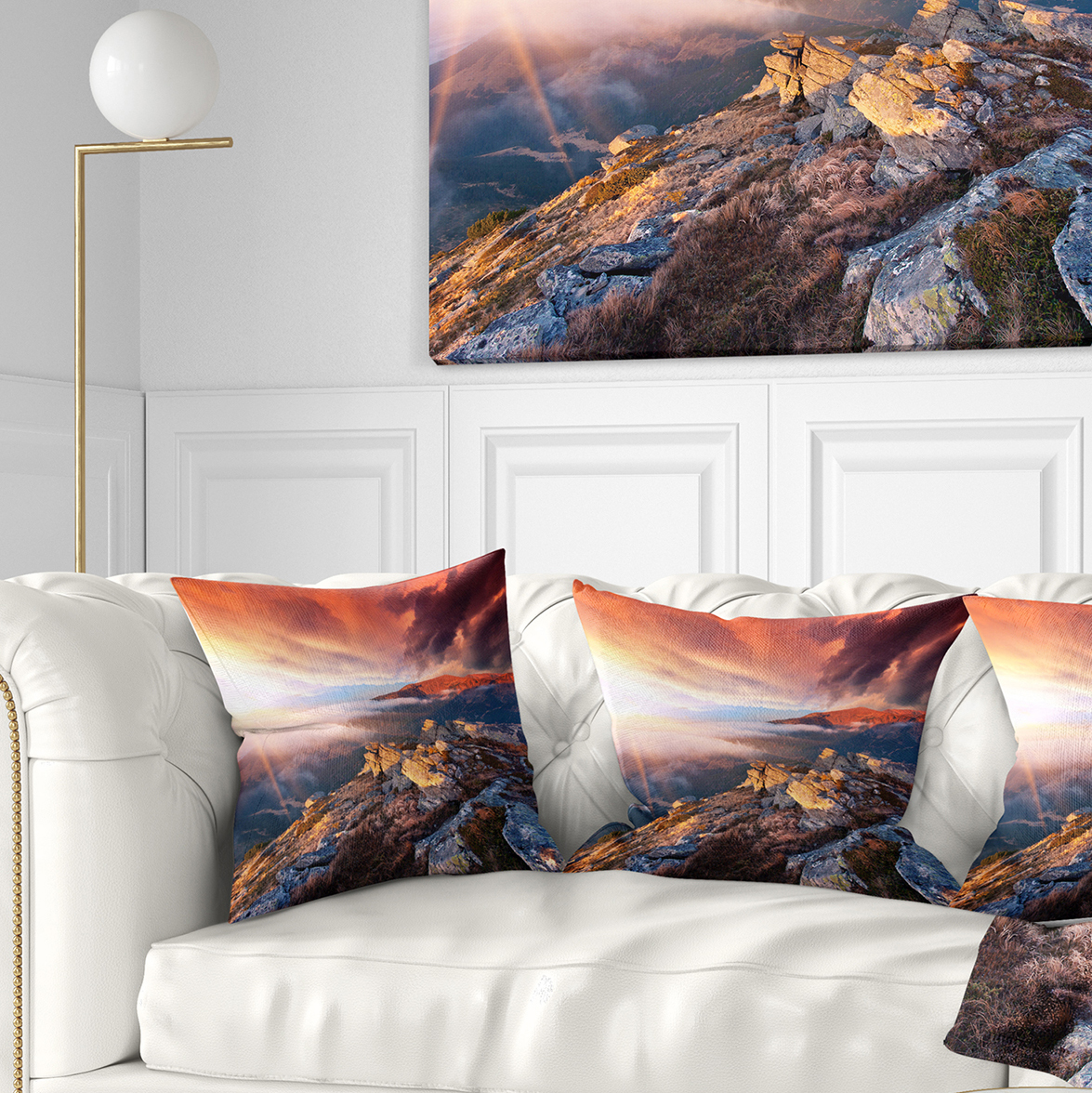 Designart Colorful Autumn Sky and Mountains - Landscape Photography Throw Pillow - 18x18