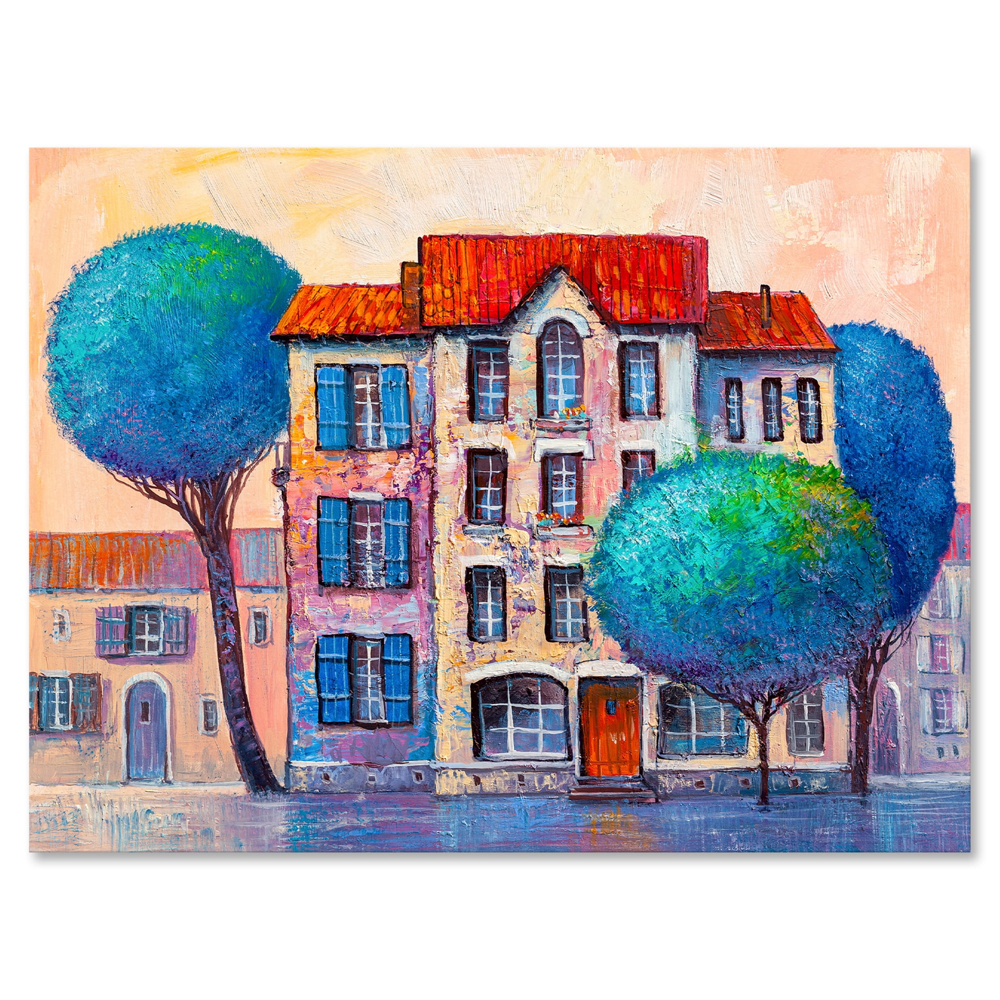 Designart ' Colorful Autumn Trees and A House With Red Roof ' Modern Canvas Wall Art Print