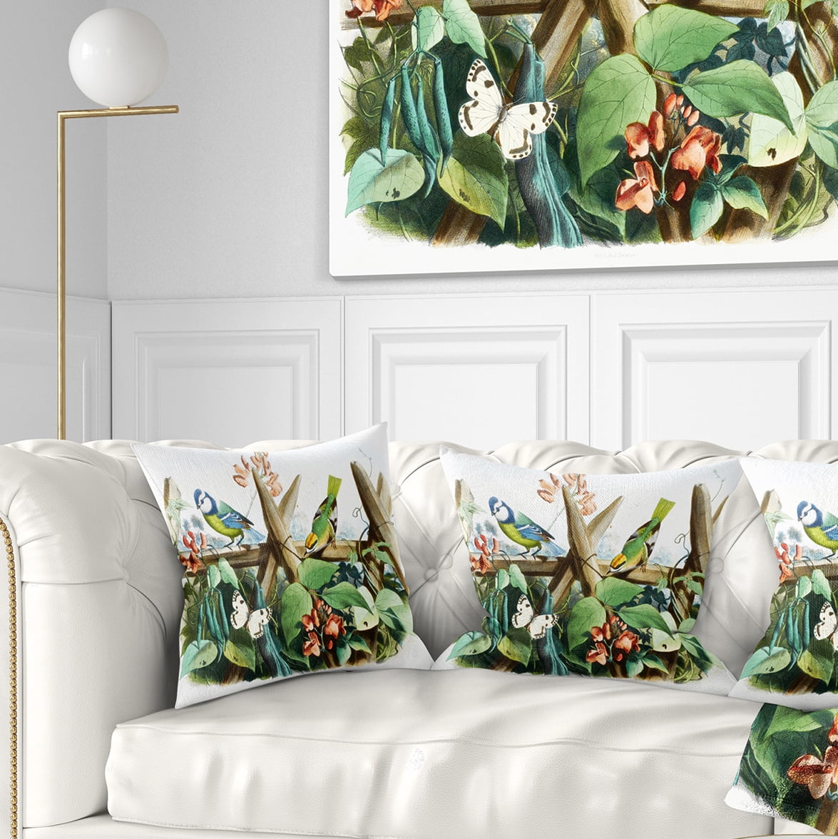 Designart Colorful Birds Sitting on Branches - Animal Throw Pillow - 18x18