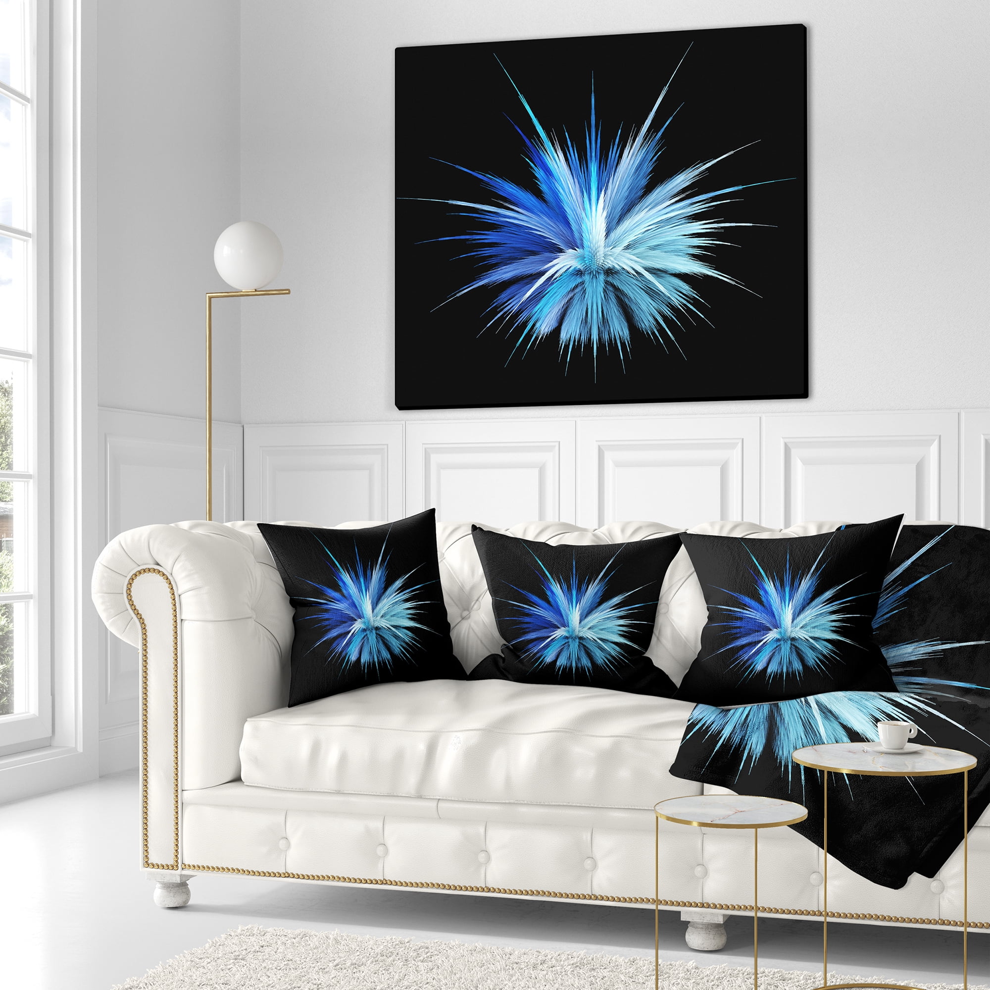Designart Colorful Blue Fountain of Crystals - Floral Throw Pillow - 18x18