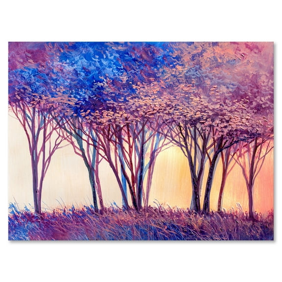 Designart ' Colorful Blue Trees Abstract Forest Landscape ' Modern Canvas Wall Art Print