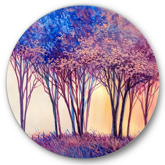 Designart 'Colorful Blue Trees Abstract Forest Landscape' Modern Circle Metal Wall Art 36x36 - Disc of 36
