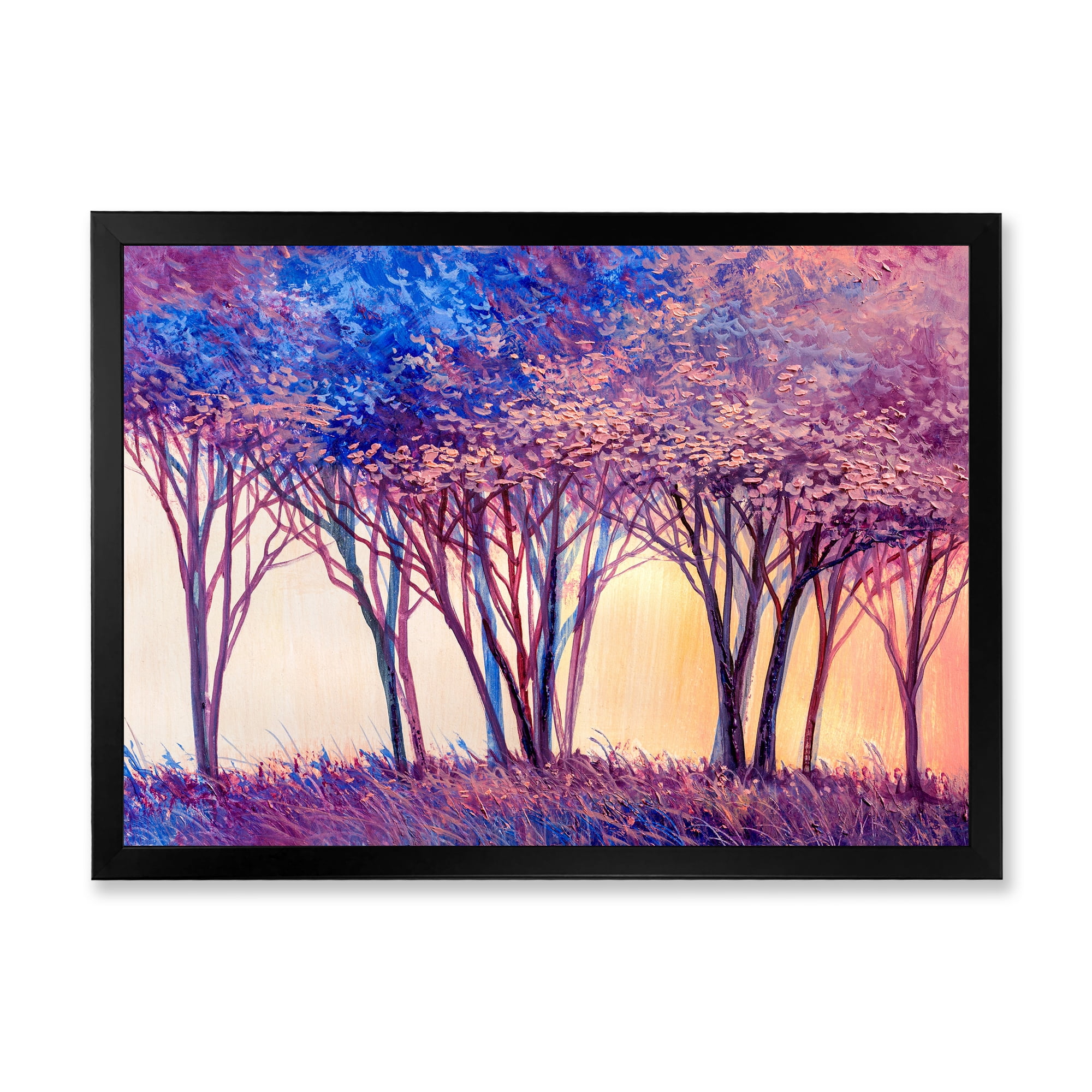 Designart 'Colorful Blue Trees Abstract Forest Landscape' Modern Framed Art Print