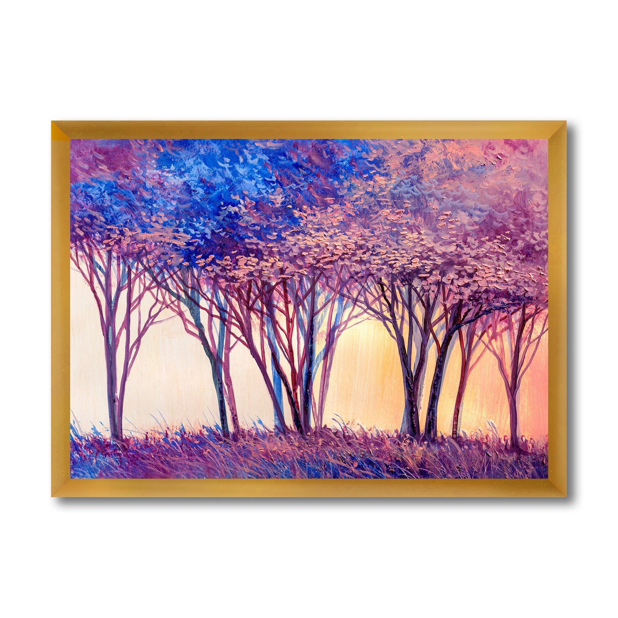 Designart 'Colorful Blue Trees Abstract Forest Landscape' Modern Framed Art Print