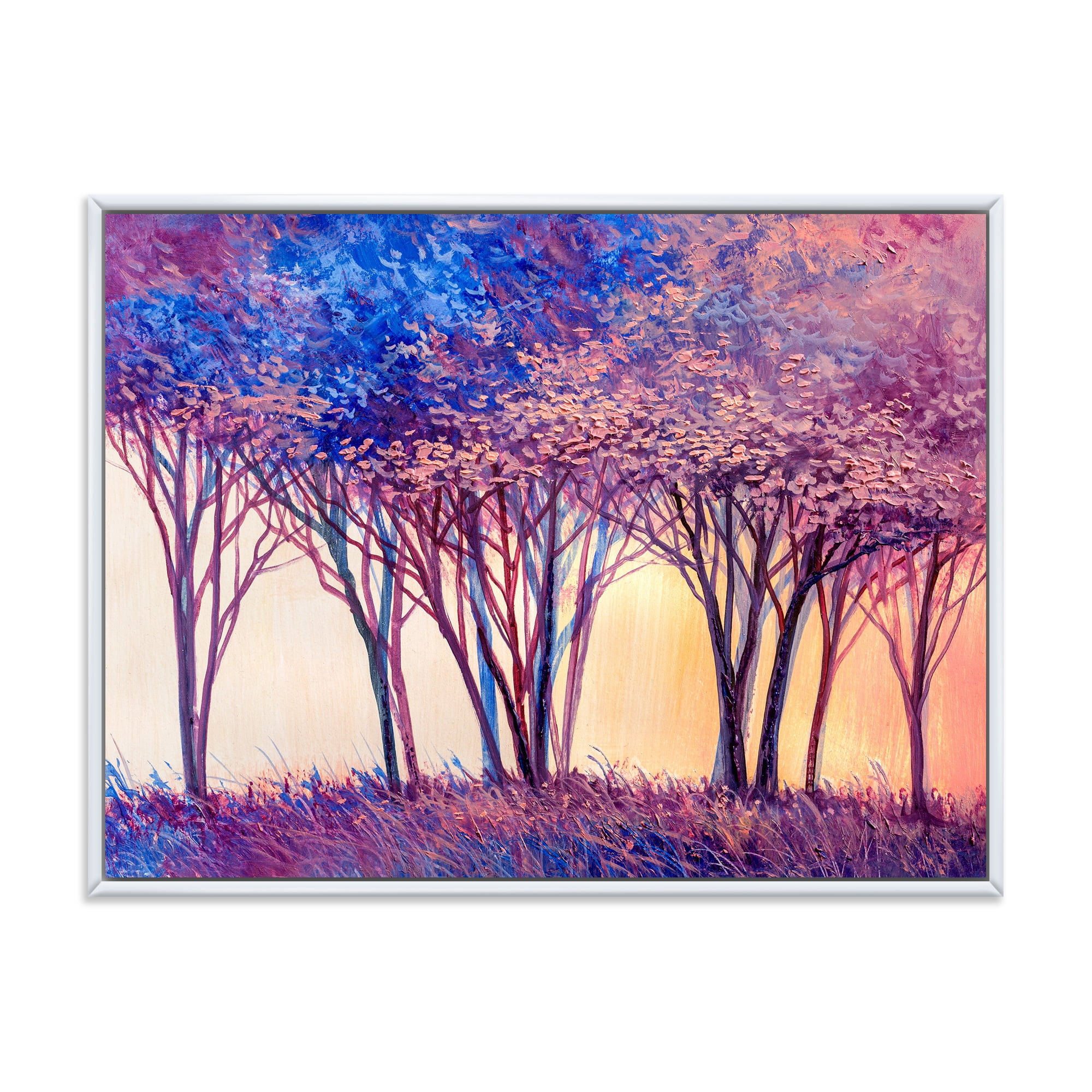 Designart 'Colorful Blue Trees Abstract Forest Landscape' Modern Framed Canvas Wall Art Print