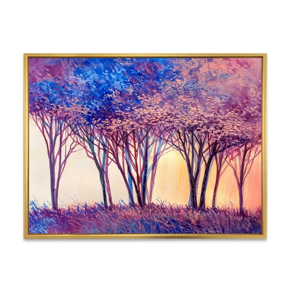 Designart 'Colorful Blue Trees Abstract Forest Landscape' Modern Framed Canvas Wall Art Print