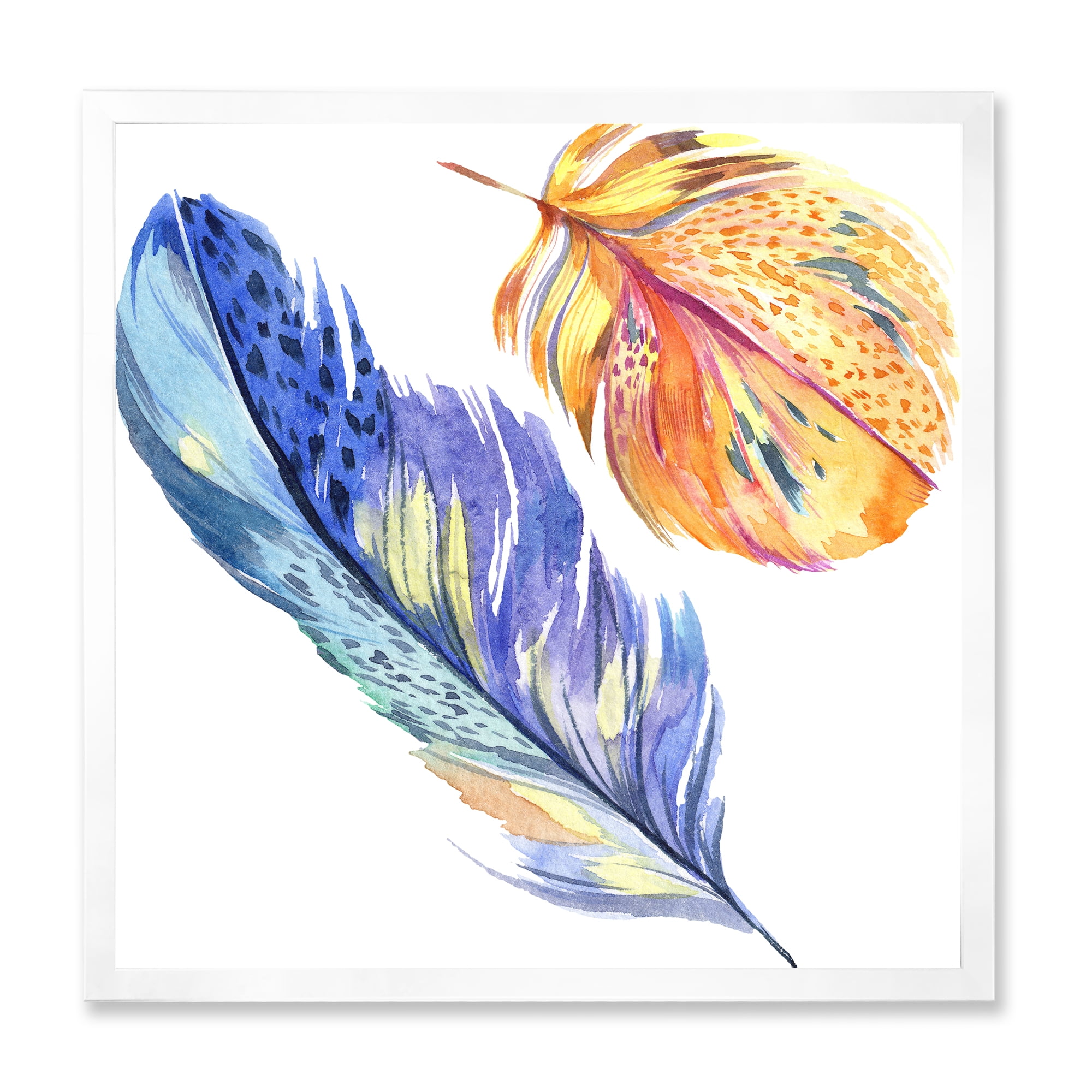 Designart 'Colorful Blue and Golden Bird Feather From Wing' Bohemian & Eclectic Framed Art Print