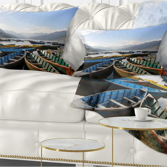 Designart Colorful Boats Pokhara Lake - Boat Throw Pillow - 12x20