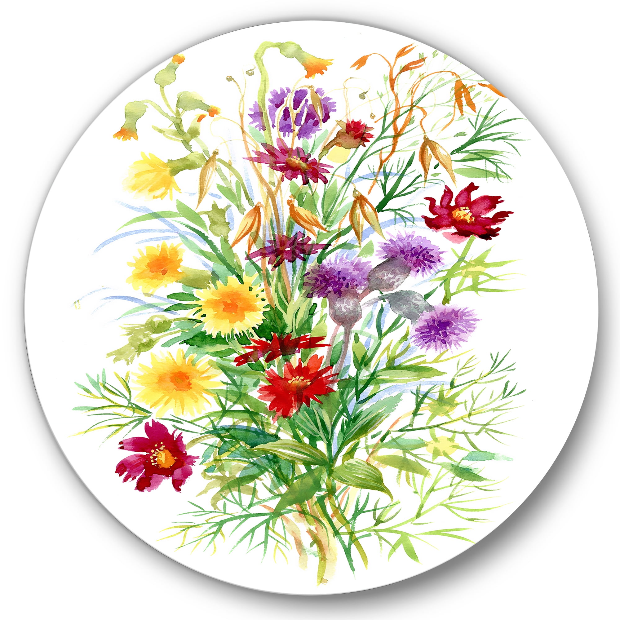 Designart 'Colorful Bouquet Of Wildflowers In Nature' Farmhouse Circle Metal Wall Art 23x23 - Disc of 23