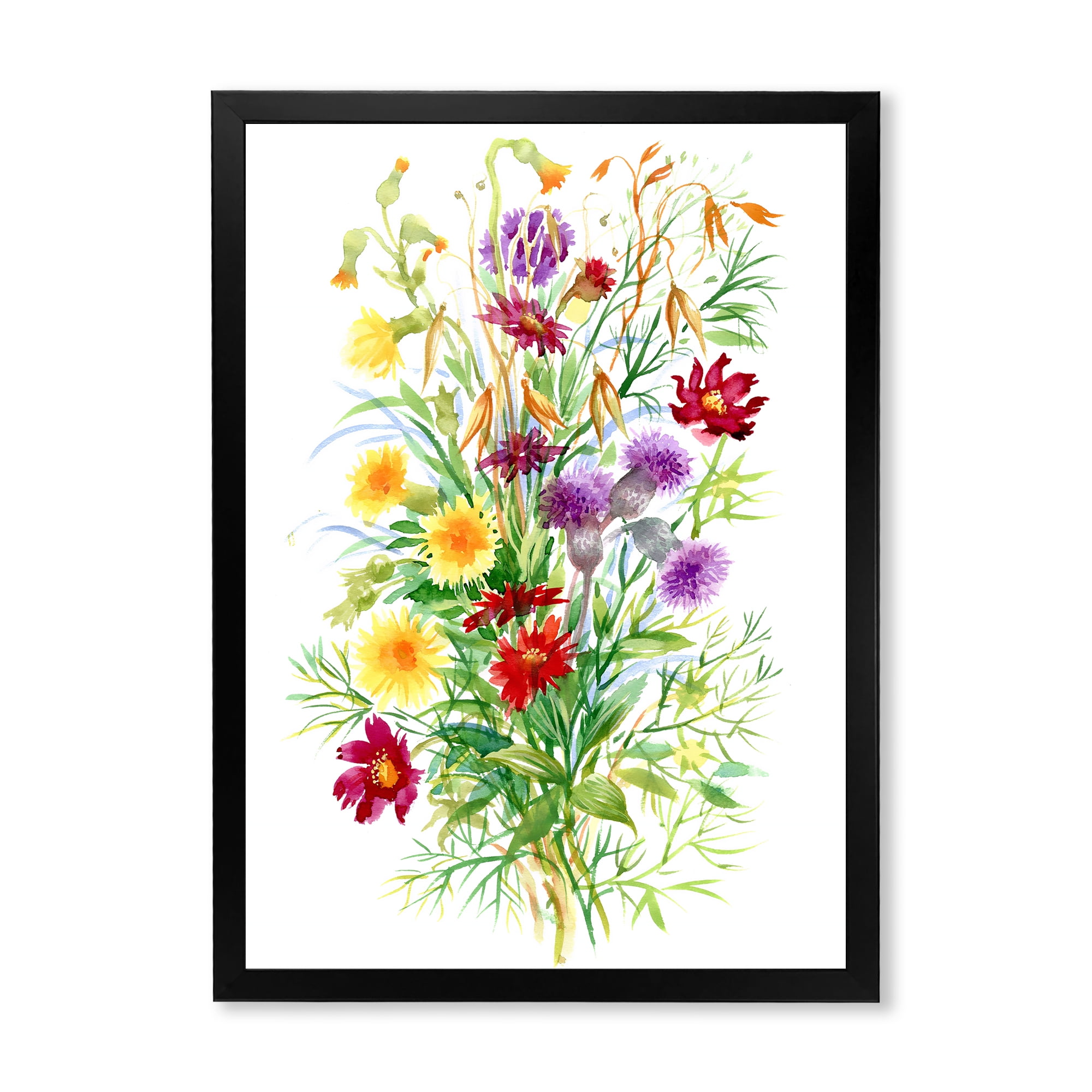 Designart 'Colorful Bouquet Of Wildflowers In Nature' Farmhouse Framed Art Print