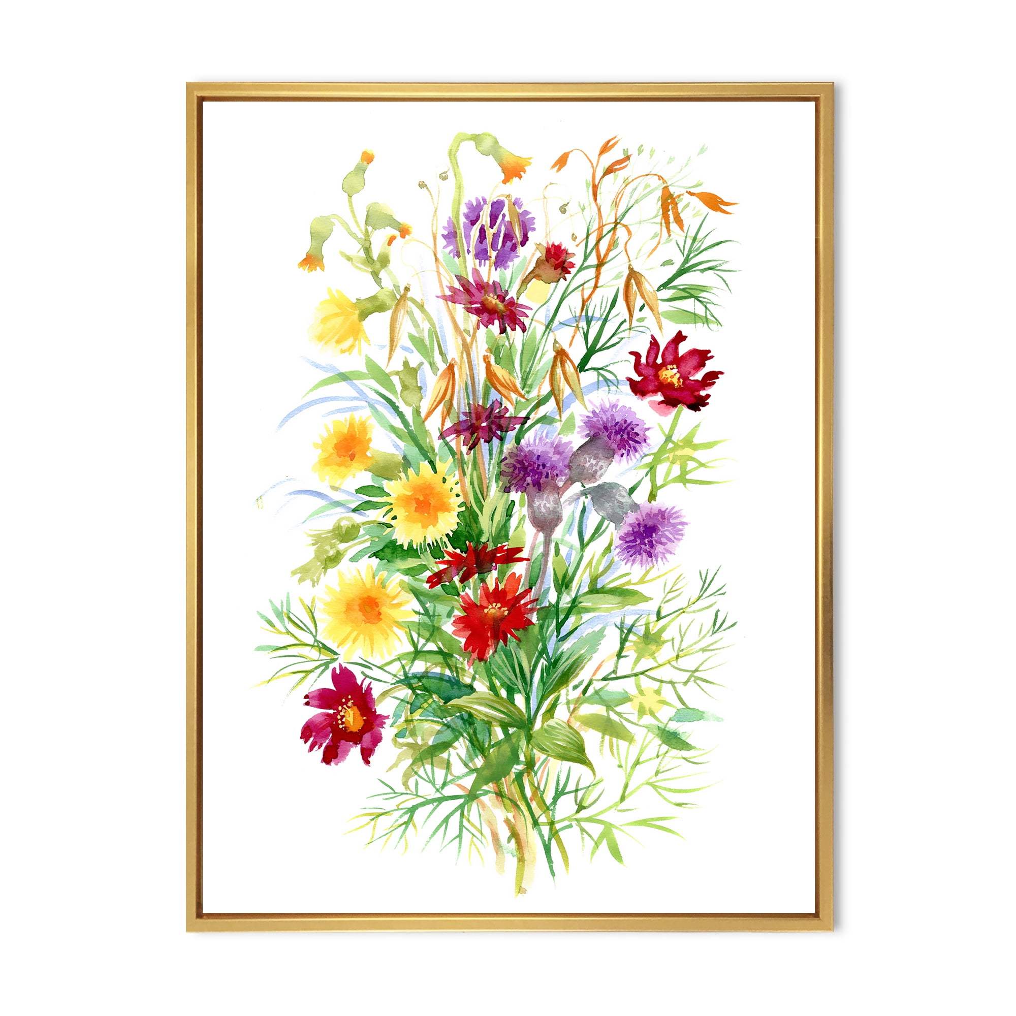Designart 'Colorful Bouquet Of Wildflowers In Nature' Farmhouse Framed Canvas Wall Art Print