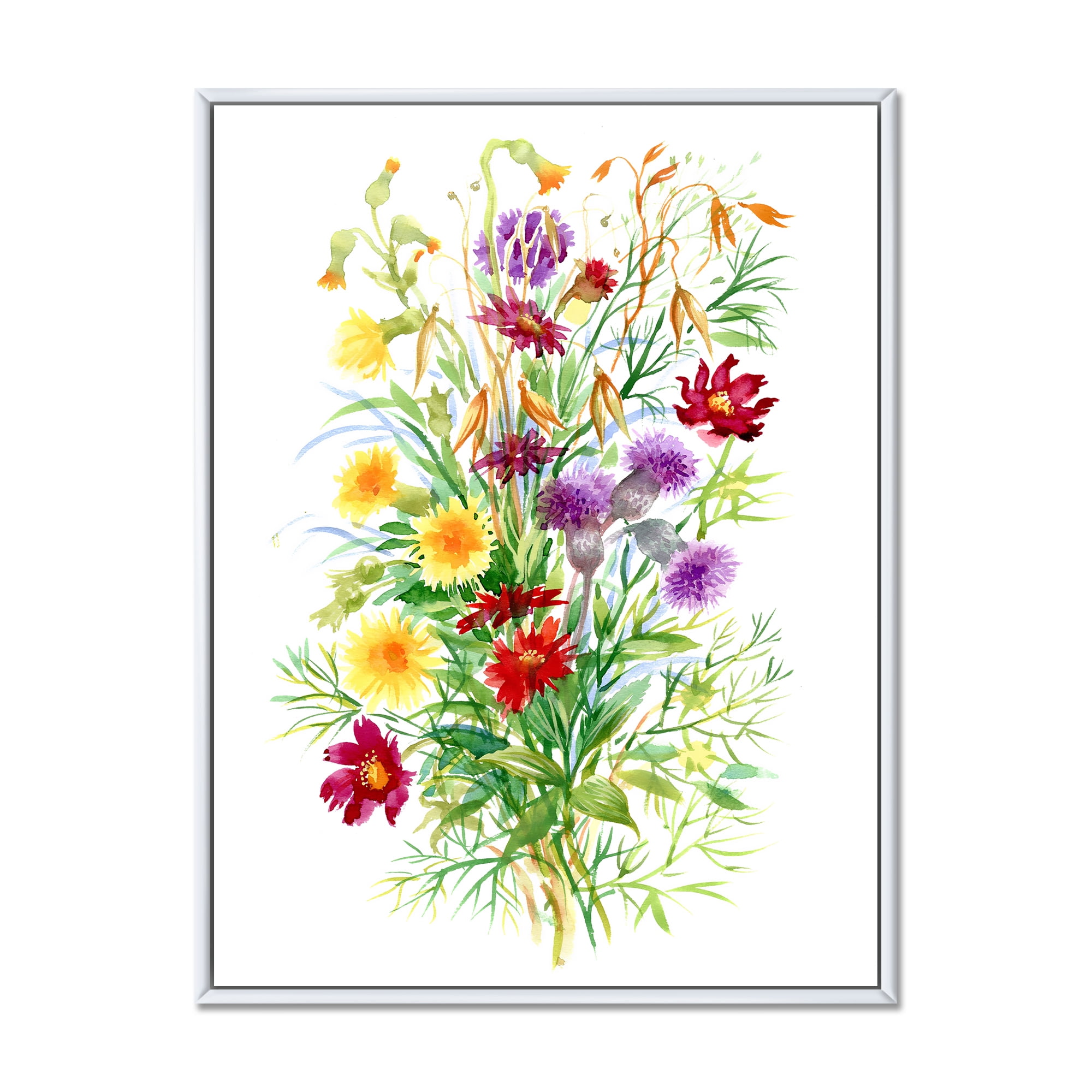 Designart 'Colorful Bouquet Of Wildflowers In Nature' Farmhouse Framed Canvas Wall Art Print