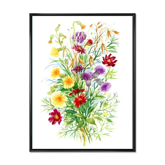 Designart 'Colorful Bouquet Of Wildflowers In Nature' Farmhouse Framed Canvas Wall Art Print