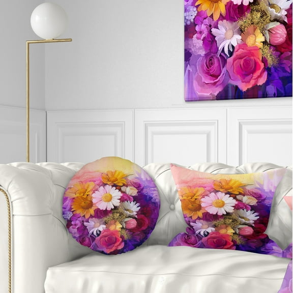 Designart Colorful Bouquet of Different Flowers - Floral Throw Pillow - 12x20