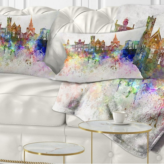Designart Colorful Brampton Skyline - Cityscape Painting Throw Pillow - 12x20