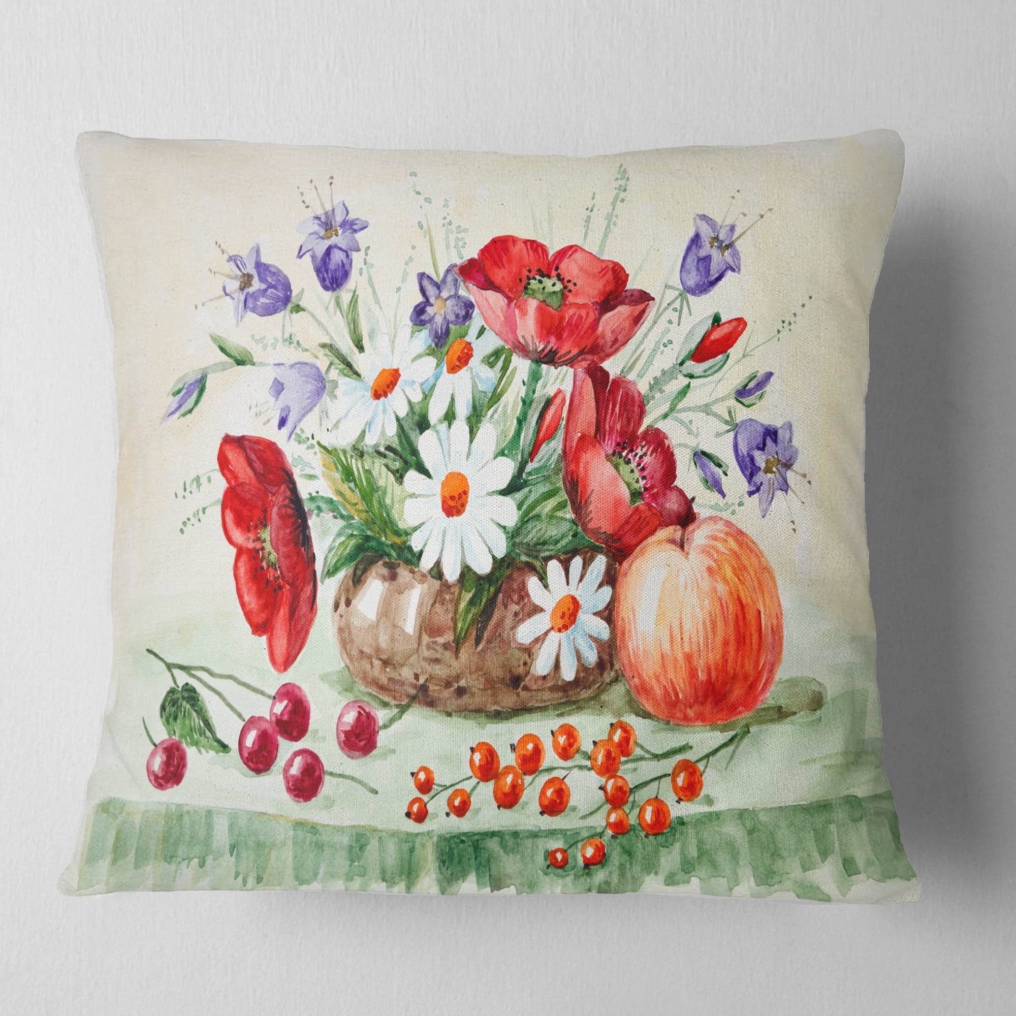 Designart Colorful Bunch of Flowers and Fruits - Floral Throw Pillow - 16x16