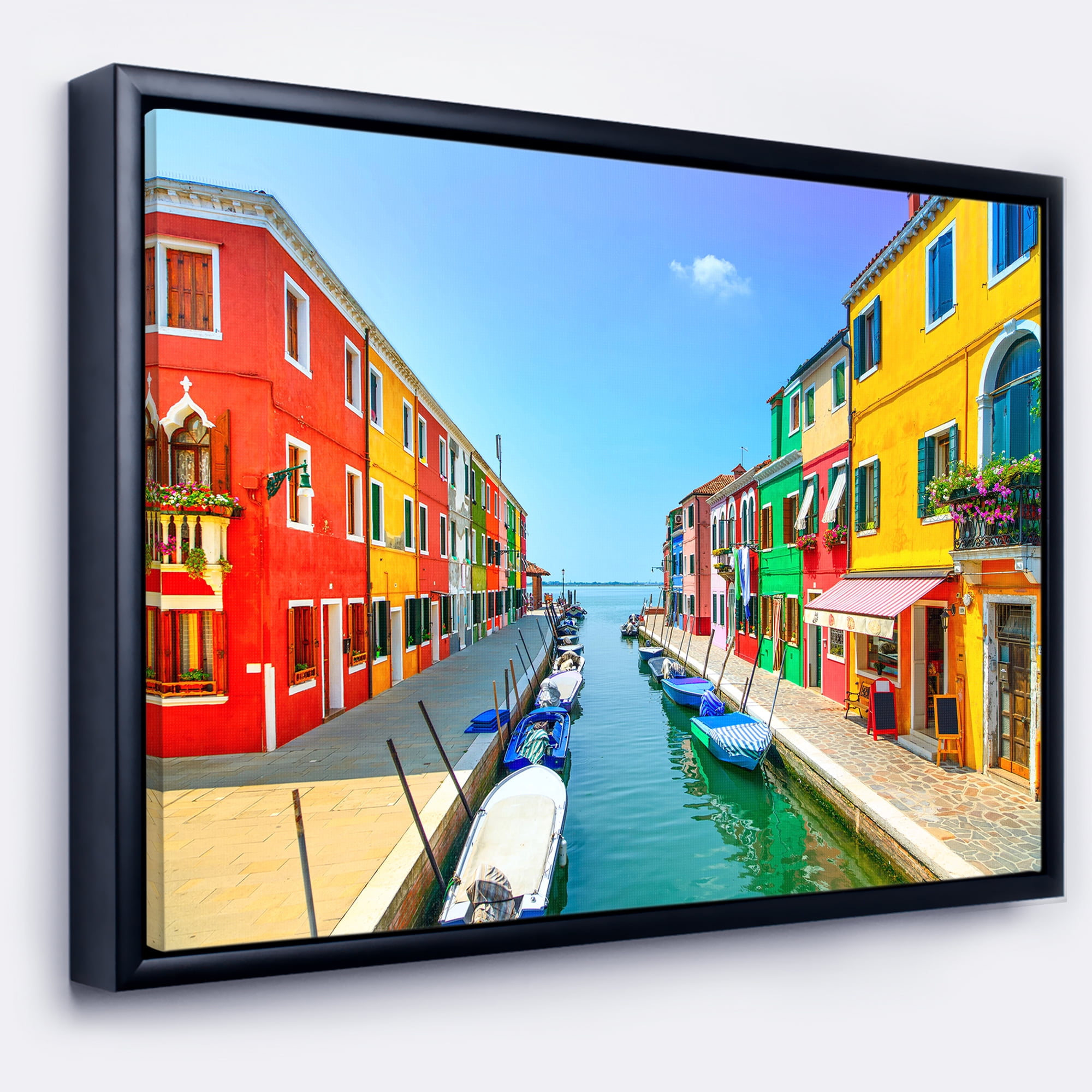 Designart ' Colorful Burano Island Canal Venice ' Extra Large Landscape Framed Canvas Art