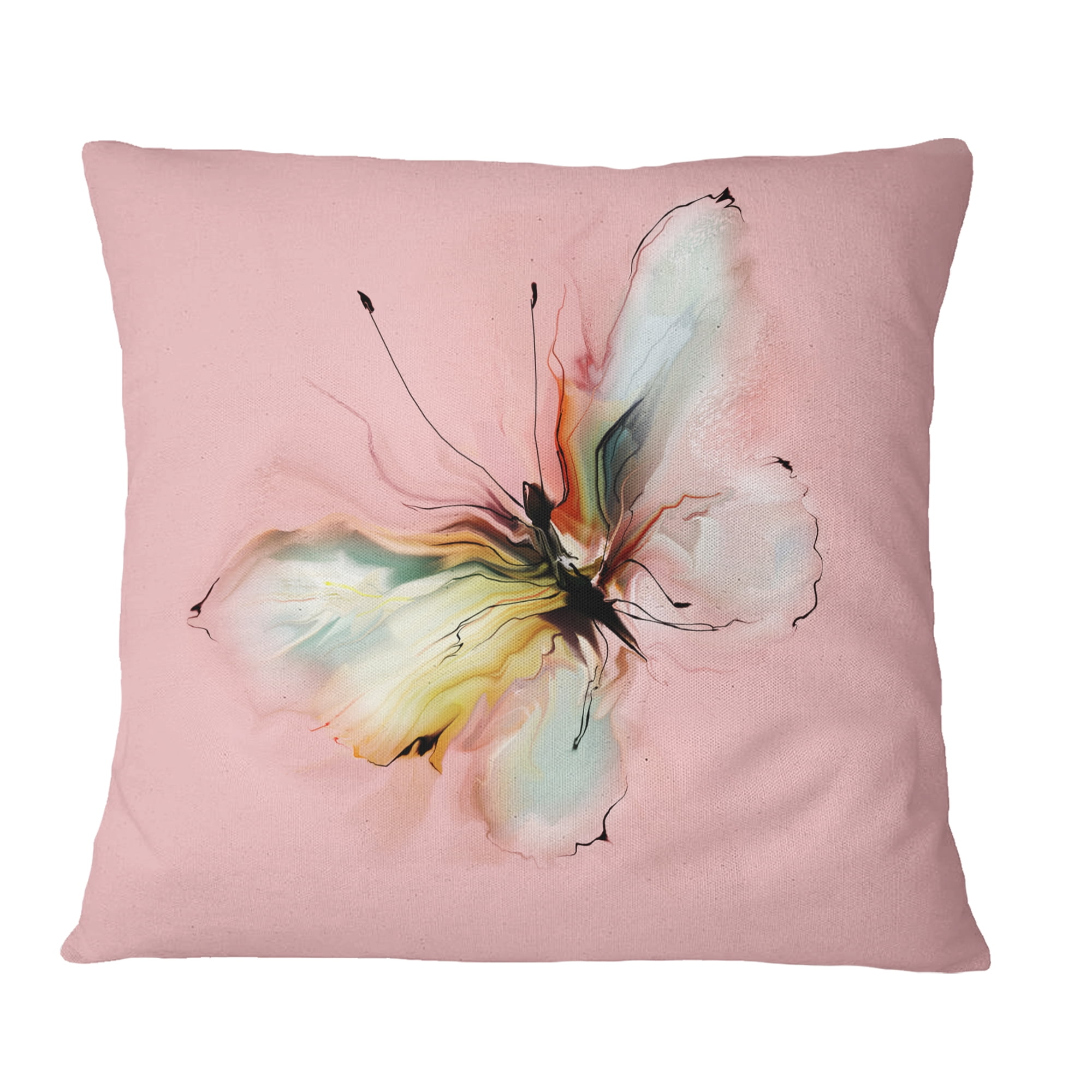 Designart Colorful Butterfly Drawing - Floral Throw Pillow - 18x18