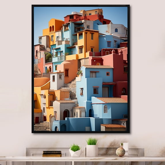 Designart "Colorful Casas This is Mexico s Vibrancy III" Cityscapes Floater Framed Wall Art Print
