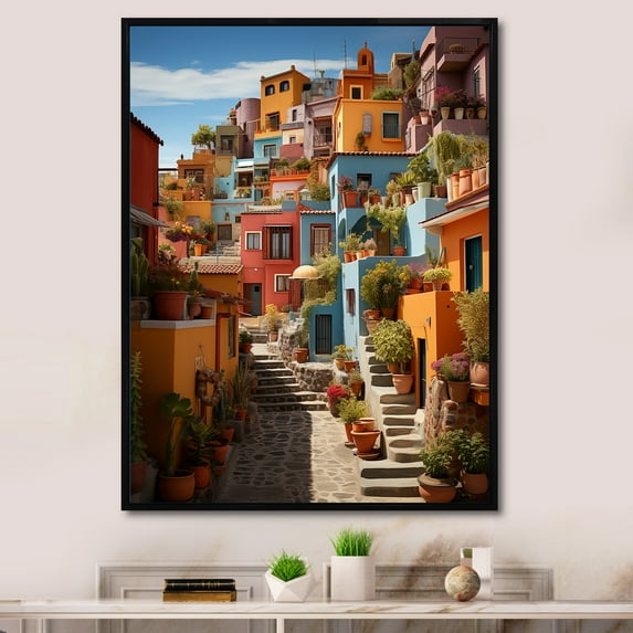 Designart "Colorful Casas This is Mexico s Vibrancy IX" Cityscapes Floater Framed Wall Decor