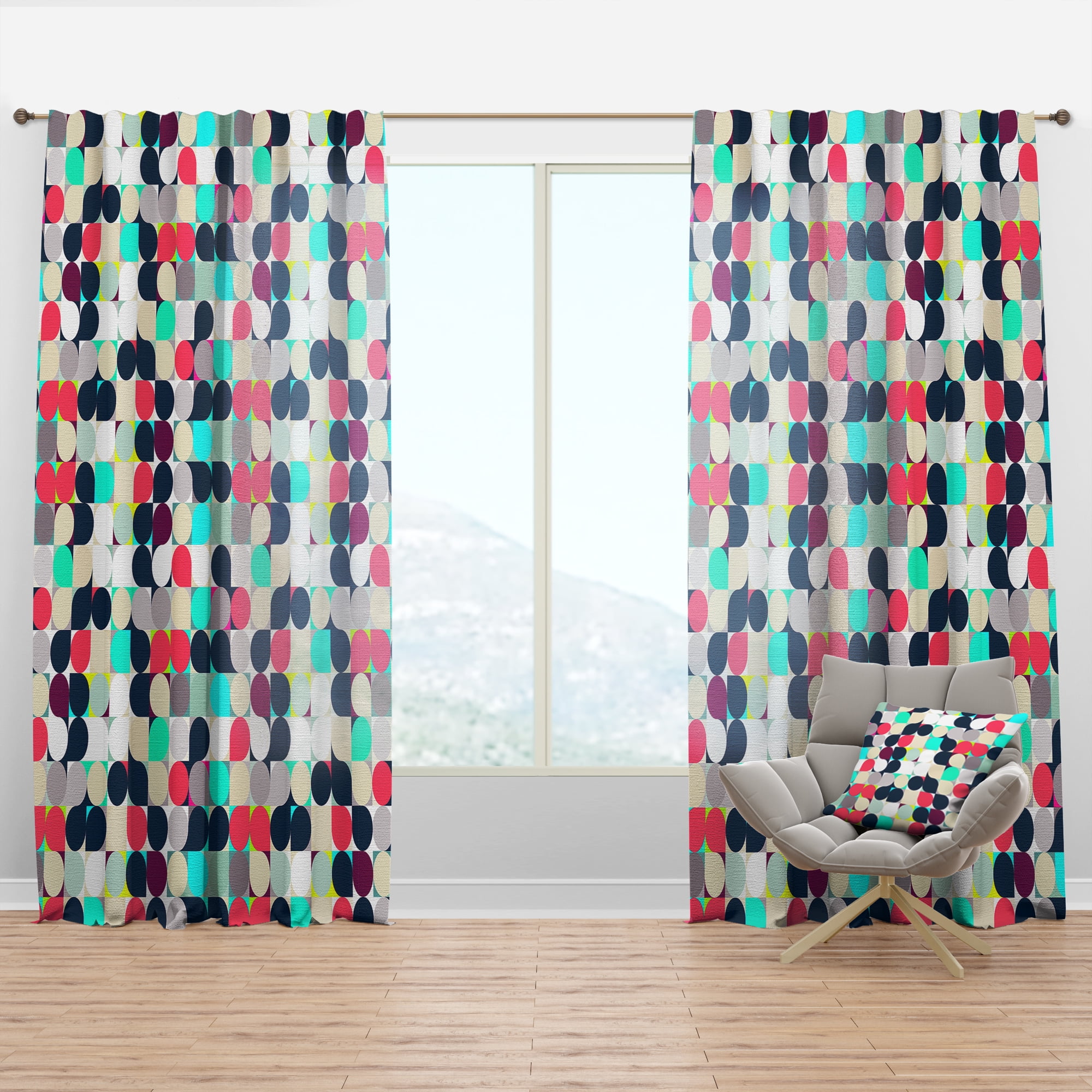 Designart 'Colorful Circular Dance XI' Mid-Century Modern Curtain Panel