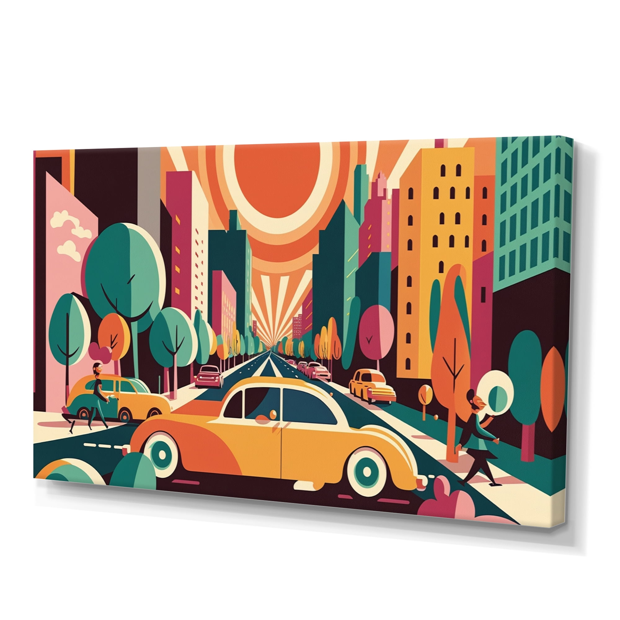 Designart Colorful Cityscape Cars I Canvas Wall Art - Walmart.com