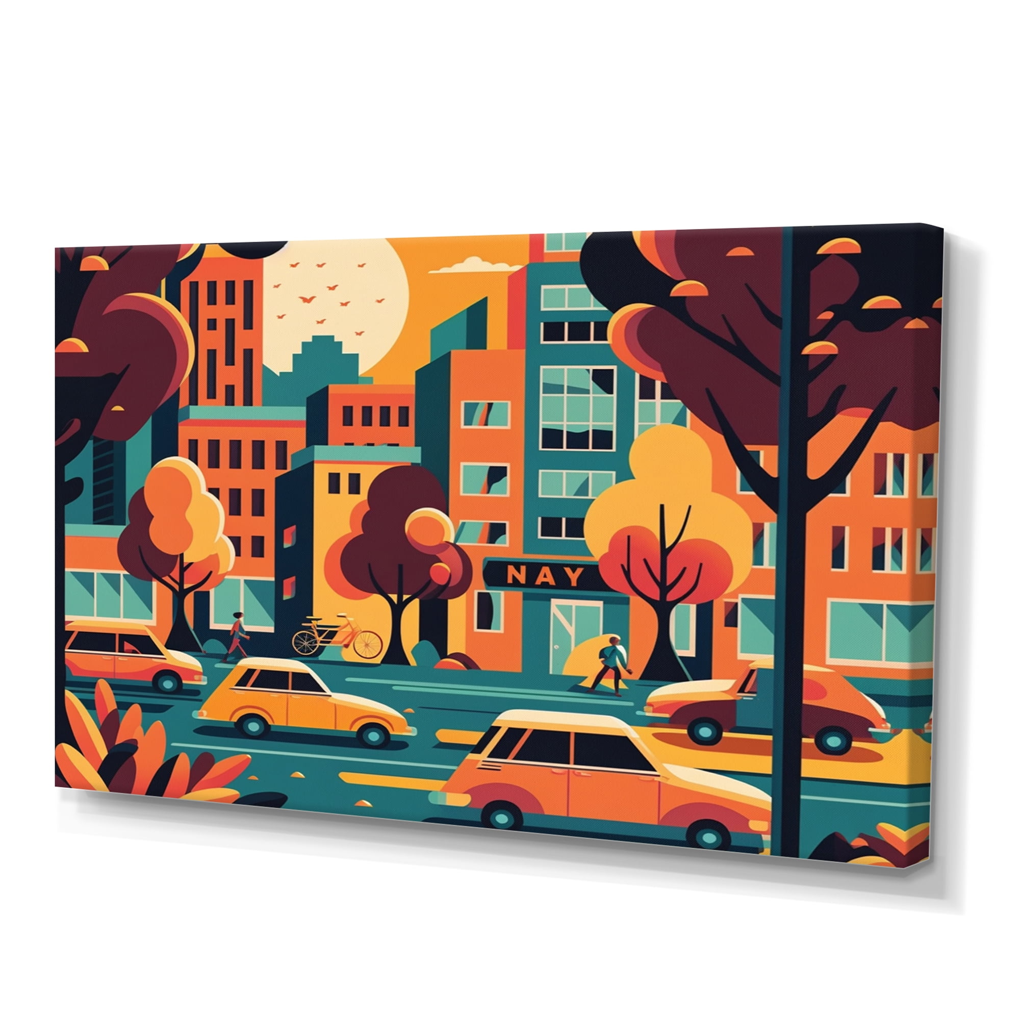 Designart Colorful Cityscape Cars II Canvas Wall Art