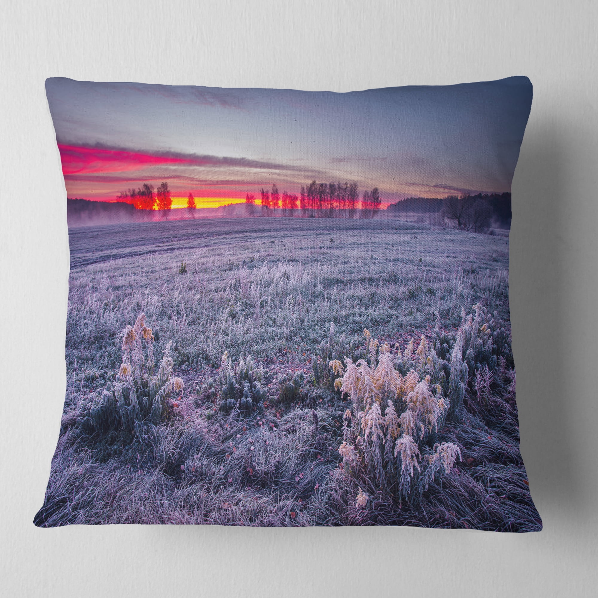 Designart Colorful Cold Frosty Morning - Landscape Printed Throw Pillow - 16x16