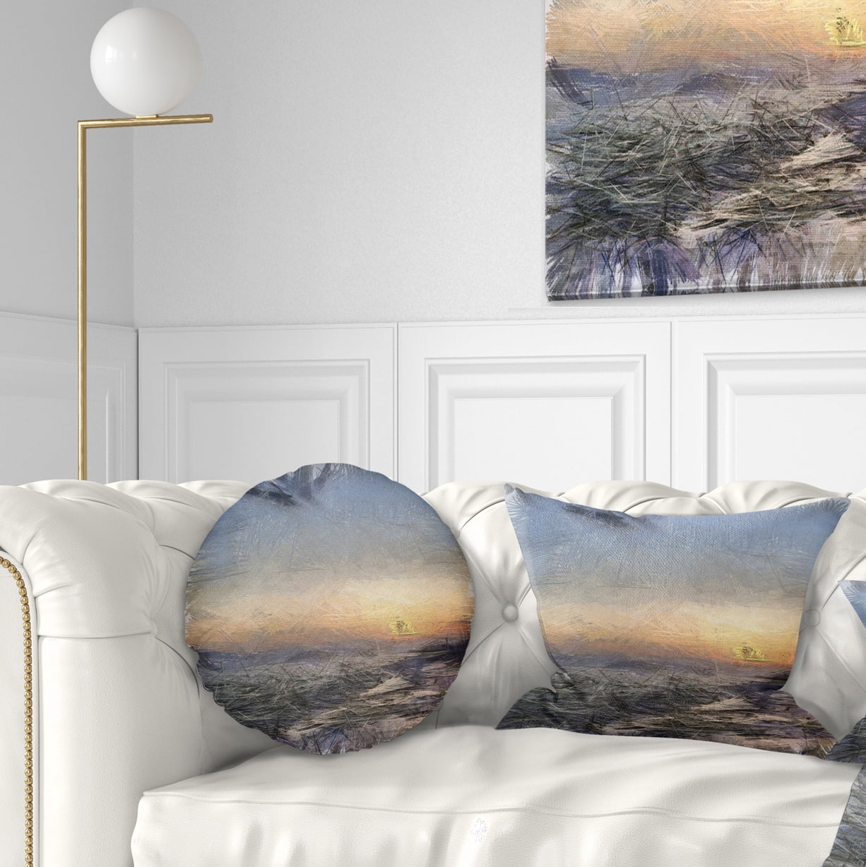 Designart Colorful Dawn over Sea Watercolor - Landscape Printed Throw Pillow - 12x20
