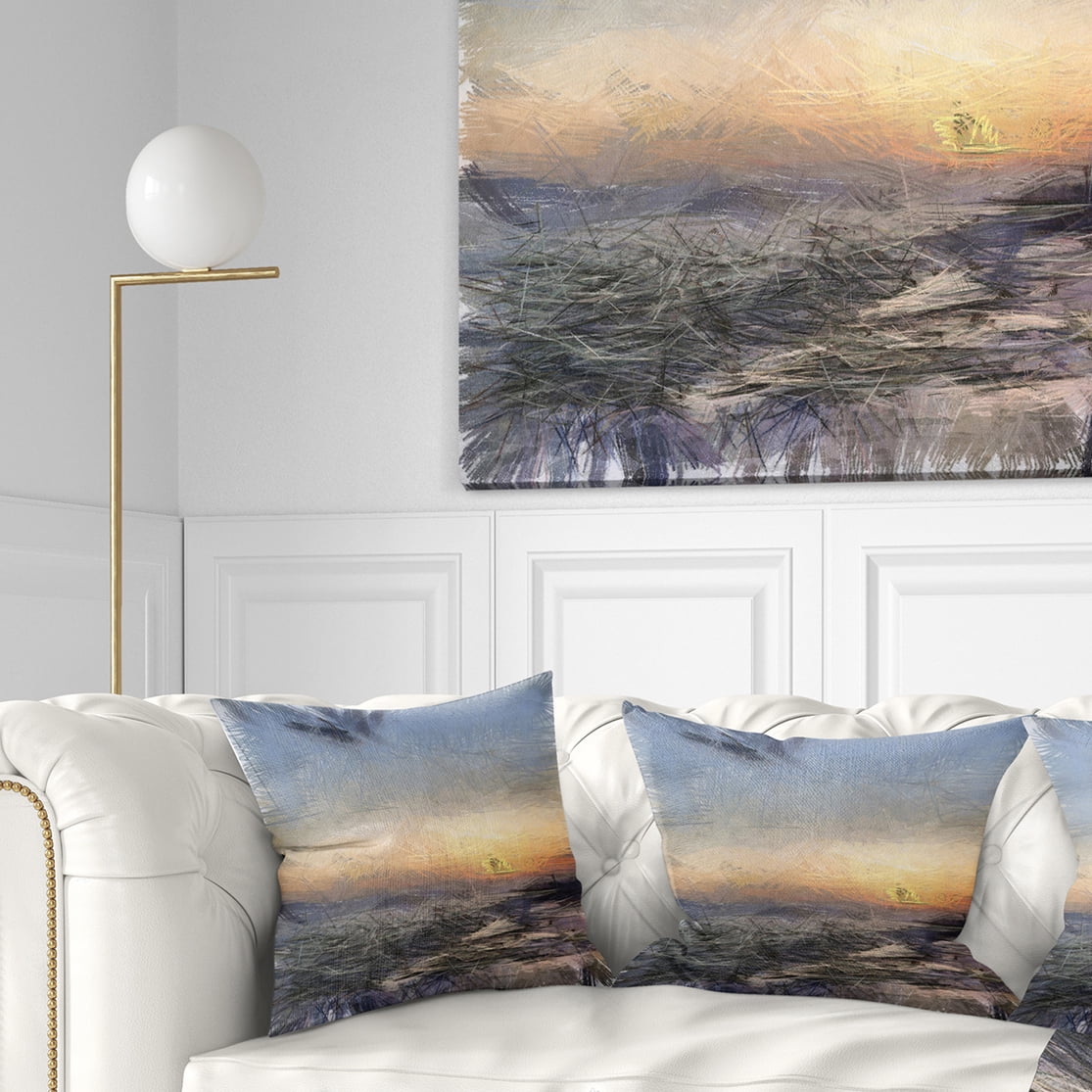 Designart Colorful Dawn over Sea Watercolor - Landscape Printed Throw Pillow - 18x18