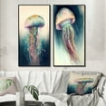 thumbnail image 1 of Designart "Colorful Deepsea Jellyfish Display I" Animal Fish Framed Wall Art Set Of 2 - Children's Art Blue Gallery Wall Frame Set For Home Decor, 1 of 6