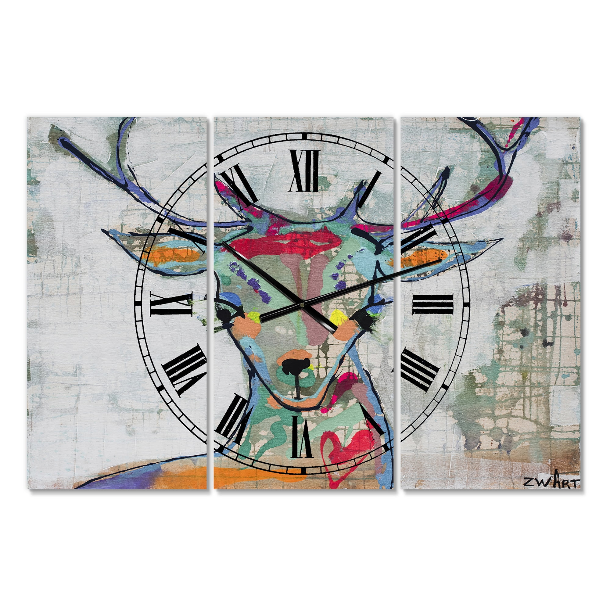 Designart 'Colorful Deer I' Large Cottage Wall Clock