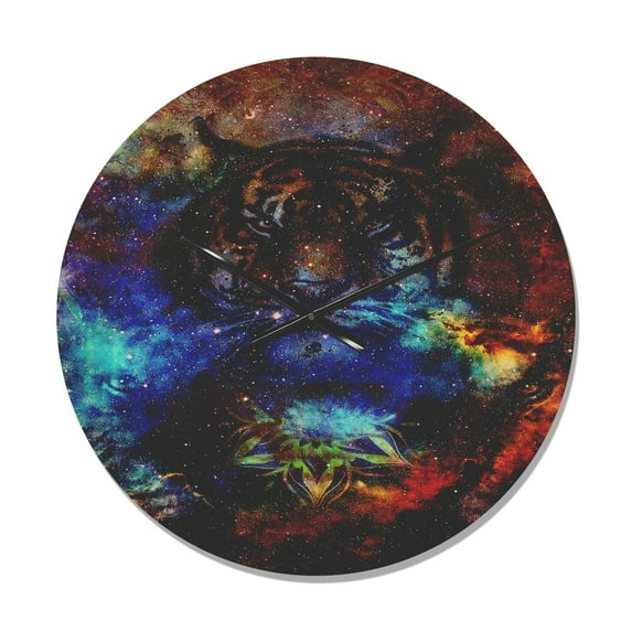 Designart 'Colorful Dots Tiger Collage ' Modern Wood Wall Clock