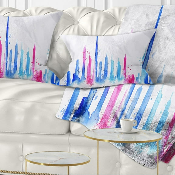 Designart Colorful Dubai Silhouette - Cityscape Painting Throw Pillow - 12x20