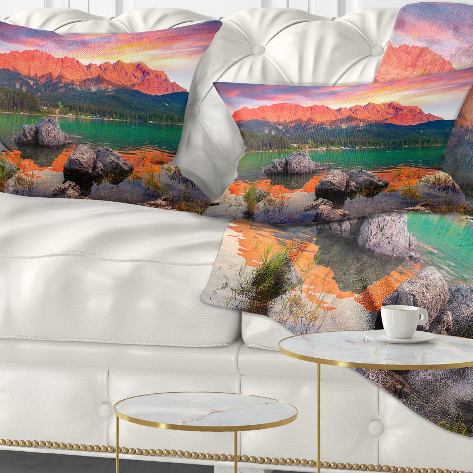 Designart Colorful Eibsee Lake Sunset - Landscape Photo Throw Pillow - 12x20