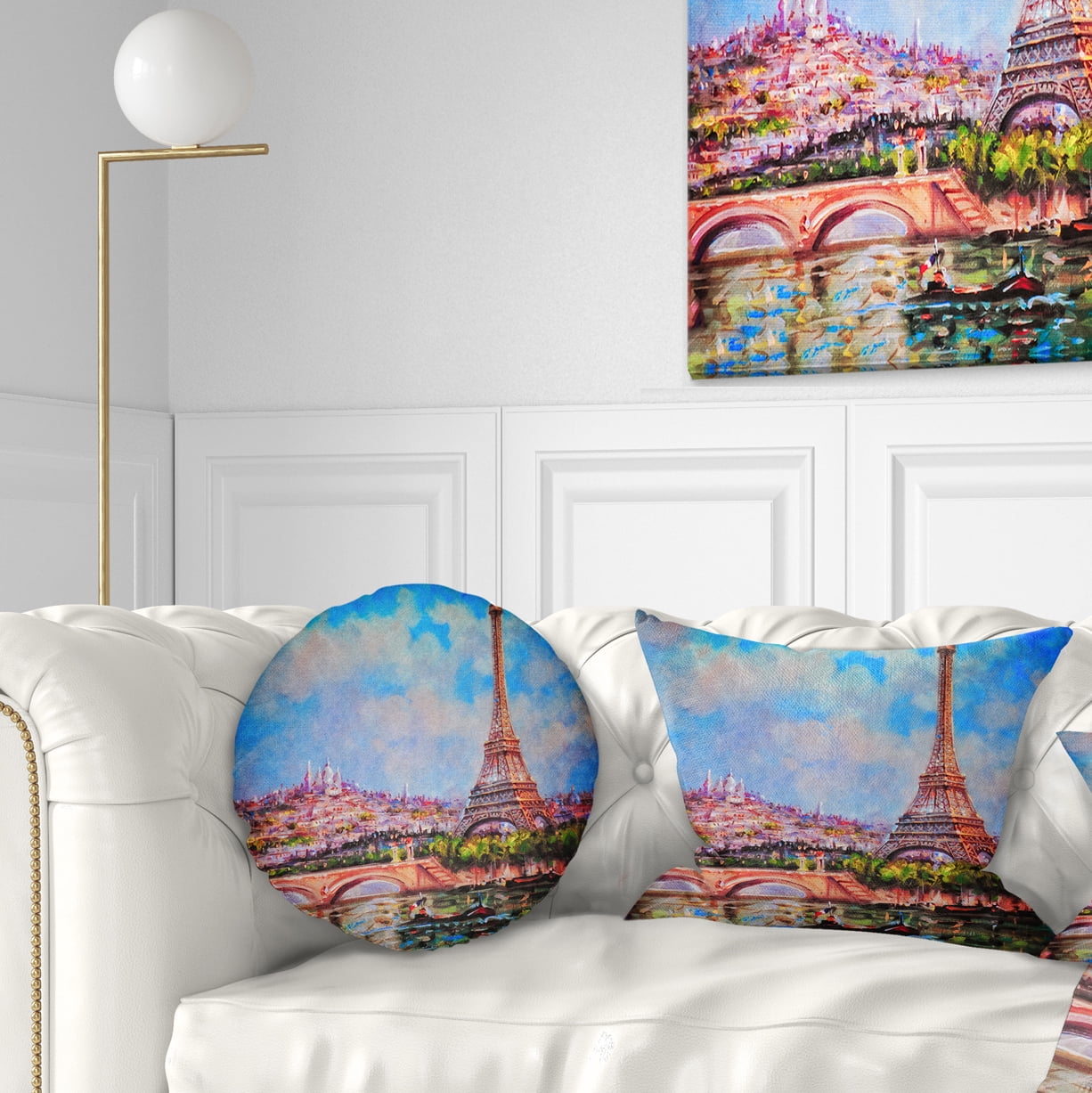Designart Colorful Eiffel and Sacre Coeur - Photography Throw Pillow - 12x20
