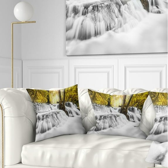 Designart Colorful Erawan Waterfall - Landscape Photography Throw Pillow - 18x18