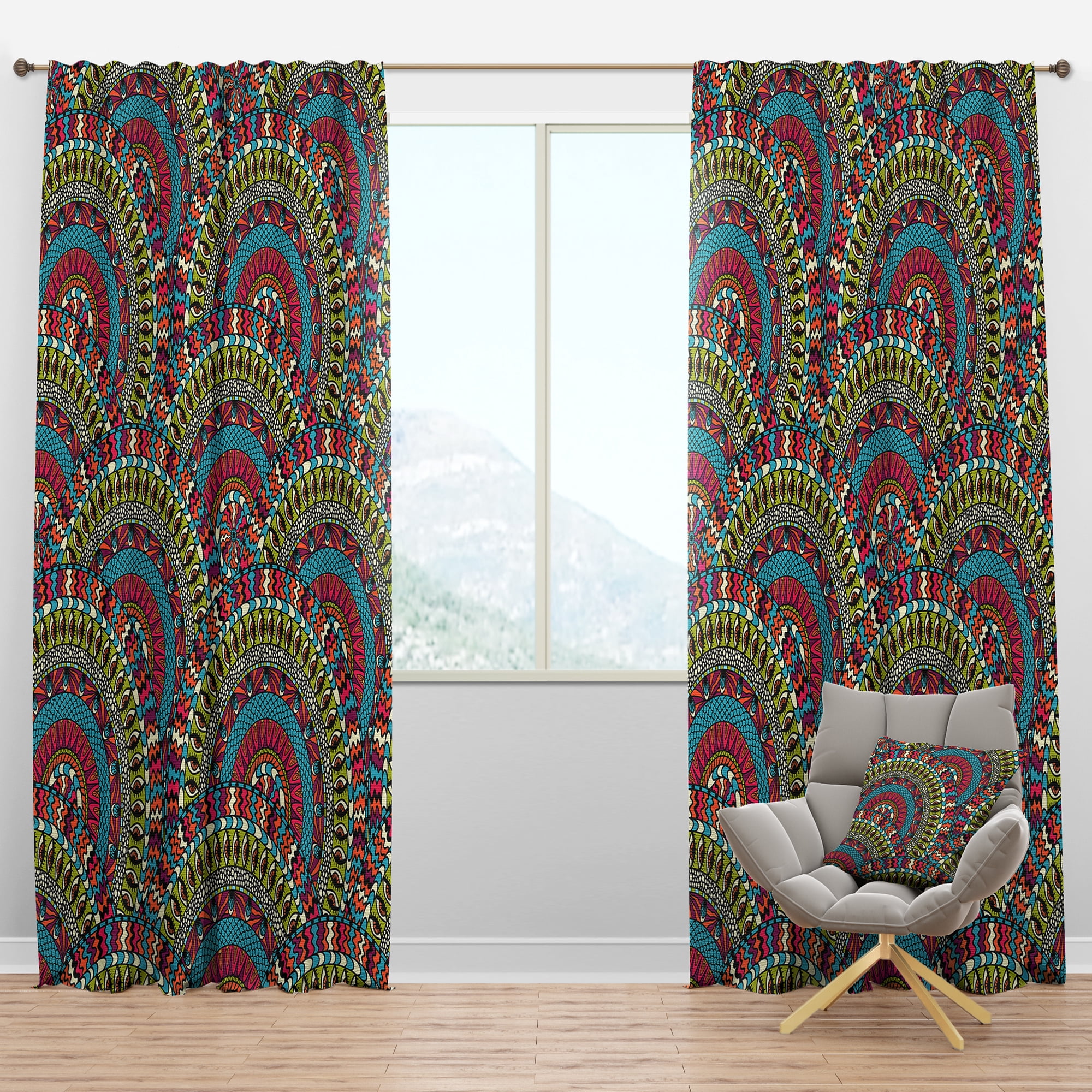 Designart 'Colorful Ethnicity Round Ornament Eye' Bohemian & Eclectic Blackout Curtain Panel