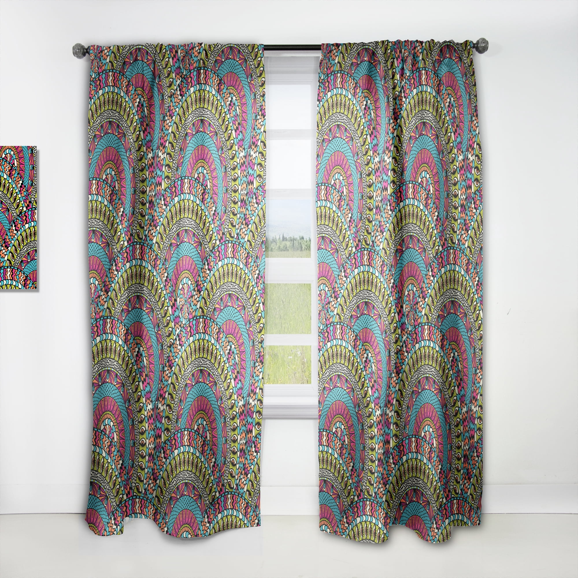 Designart 'Colorful Ethnicity Round Ornament Eye' Bohemian & Eclectic Curtain Panel