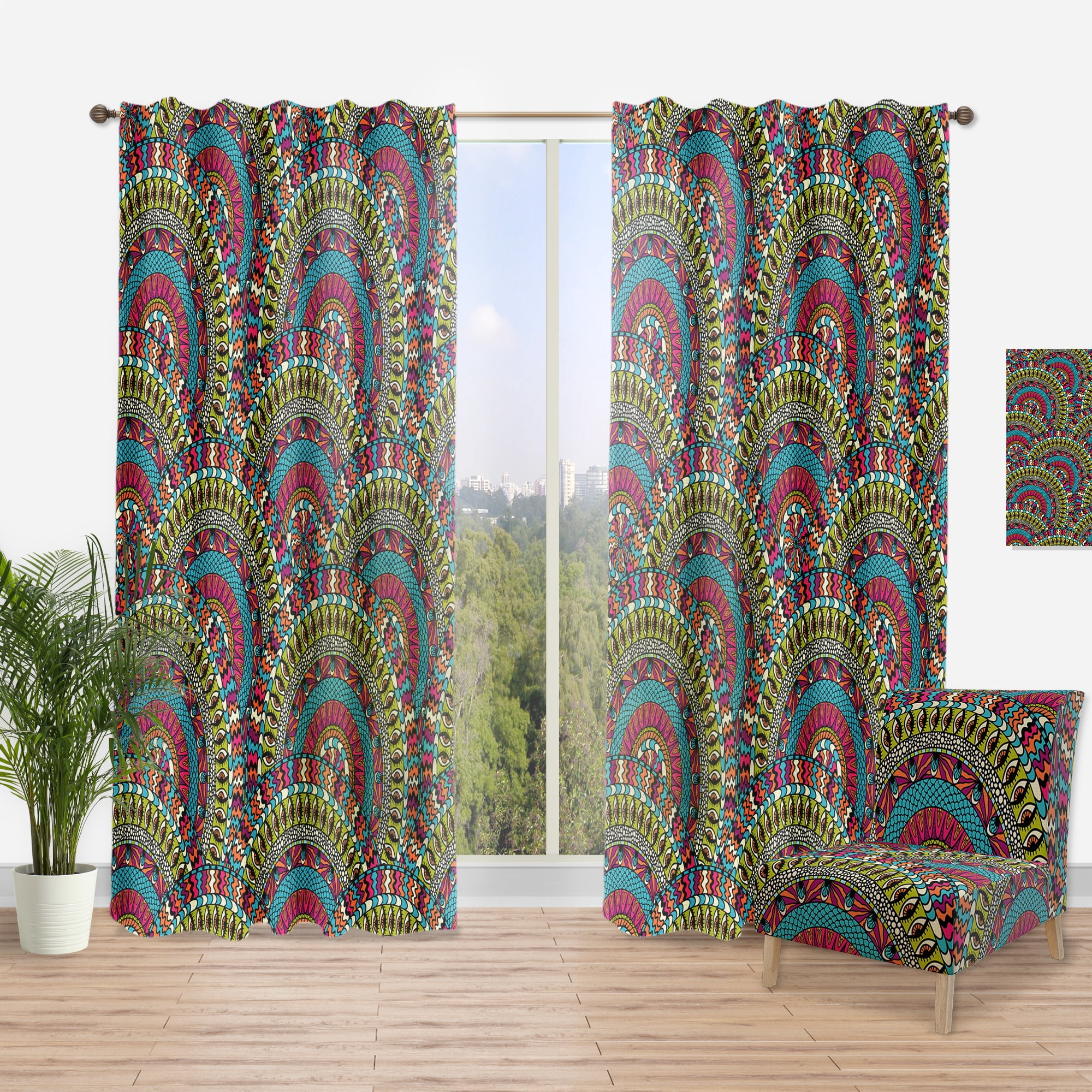 Designart 'Colorful Ethnicity Round Ornament Eye' Bohemian & Eclectic Curtain Panel