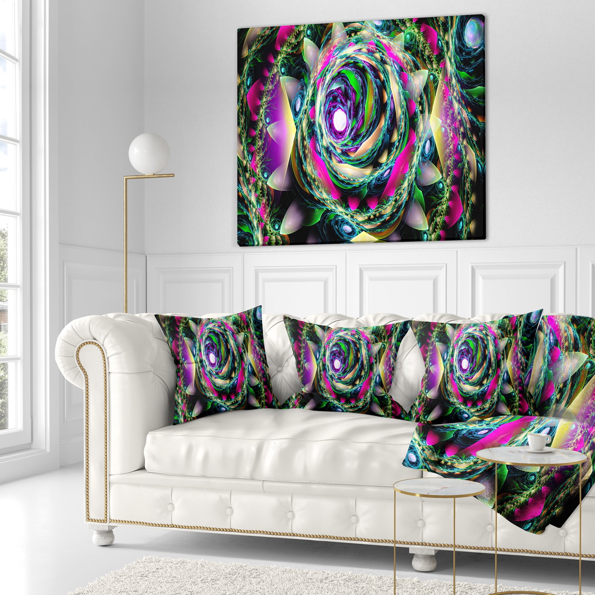 Designart Colorful Exotic Whirlpool Flower - Floral Throw Pillow - 16x16