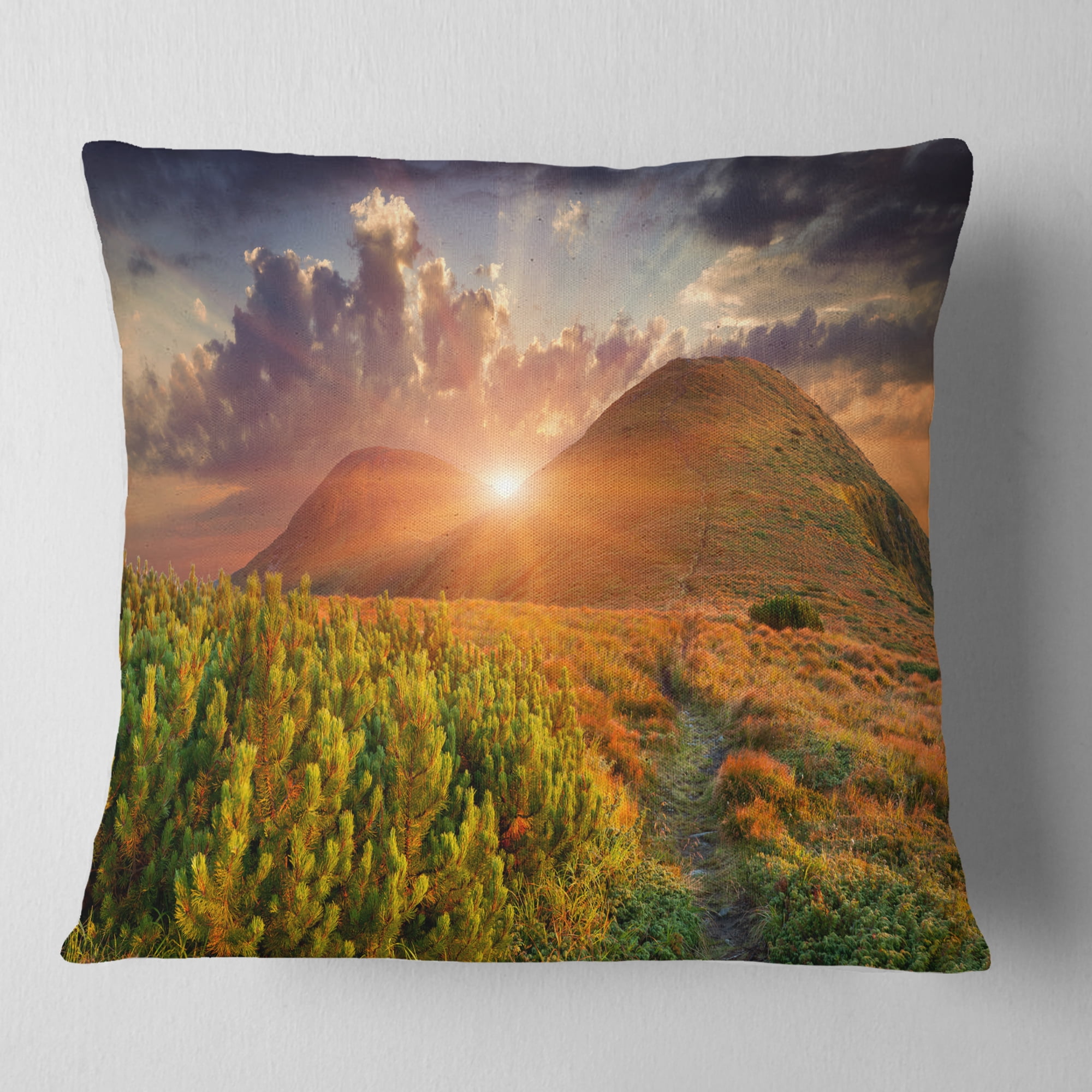 Designart Colorful Fall Landscape in Mountains - Landscape Printed Throw Pillow - 18x18