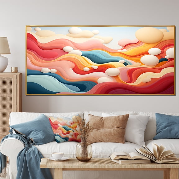 Designart "Colorful Fantasy Mountainscape II" Extra Large Fractal Framed Wall Art - Modern Multicolor Abstract Entryway Framed Wall Art