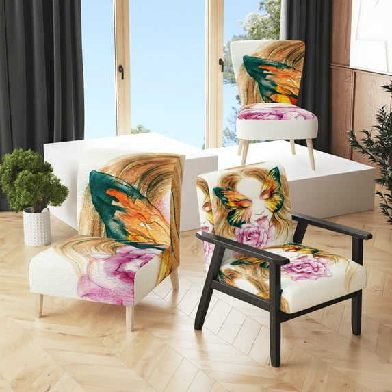 Designart "Colorful Fashionista Woman Portrait IV" Upholstered Glam Accent Chair and Arm Chair