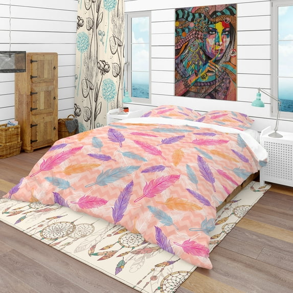 Designart 'Colorful Feathers Pattern' Southwestern Duvet Cover Set