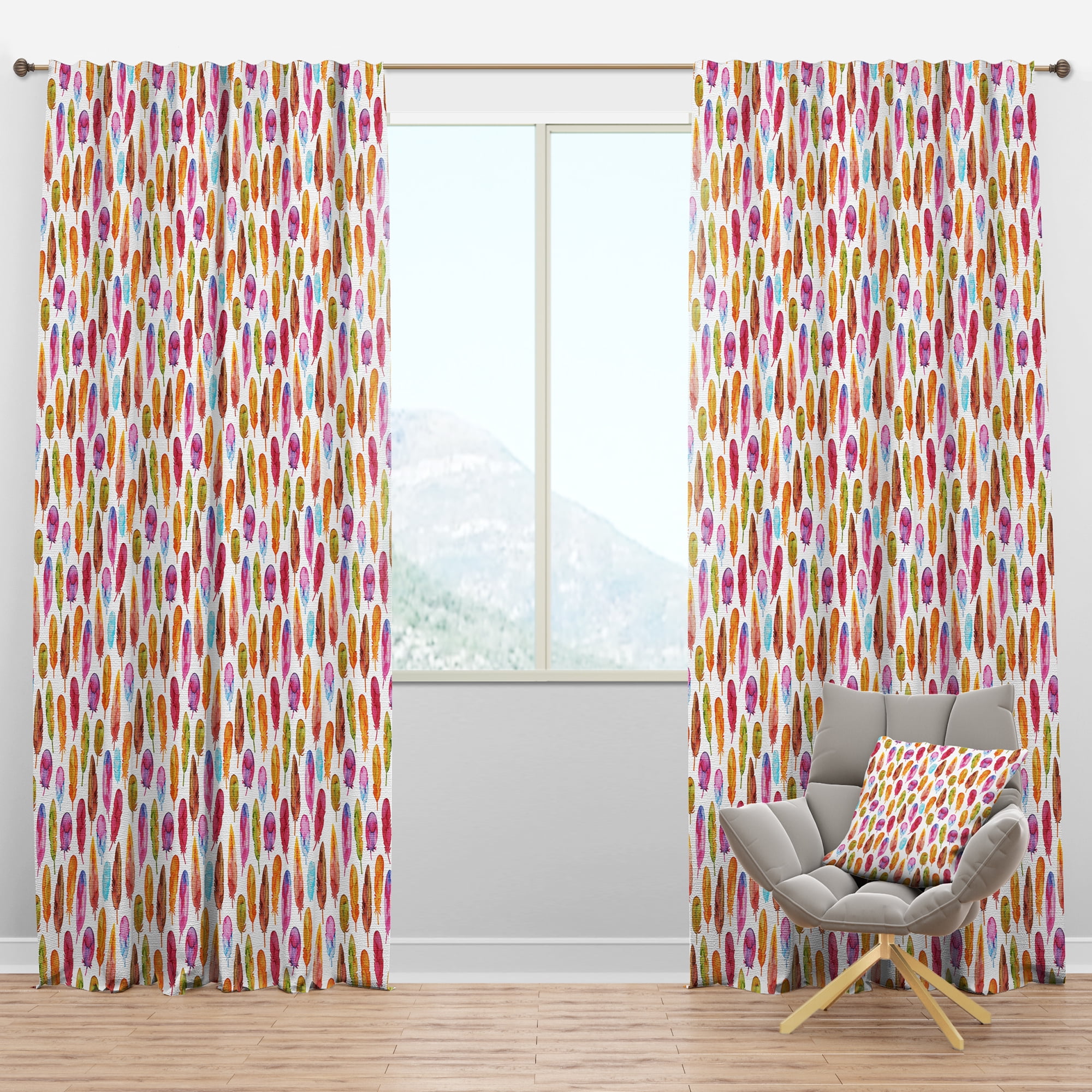 Designart 'Colorful Feathers With Pattern' Southwestern Blackout Curtain Panel